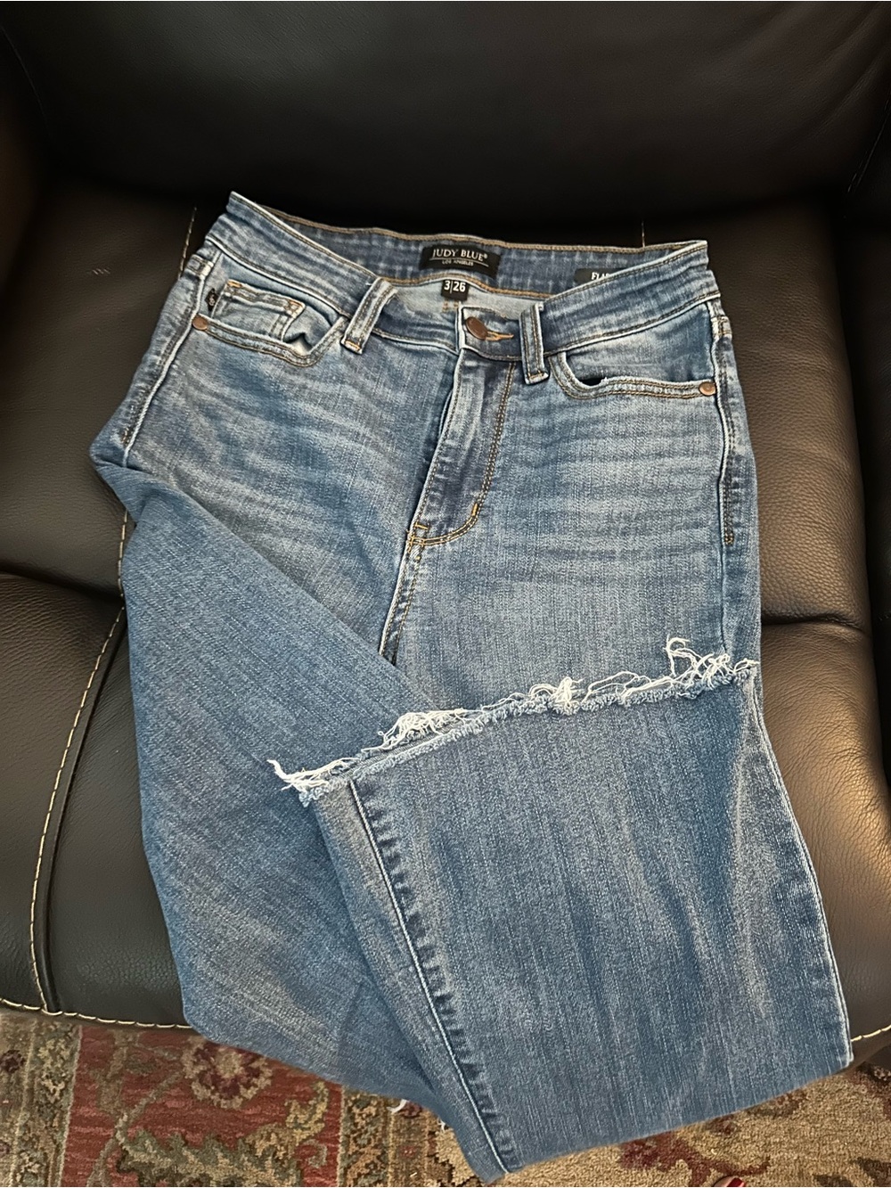 Judy Blue Medium Blue flare Leg Jeans with Raw Hem